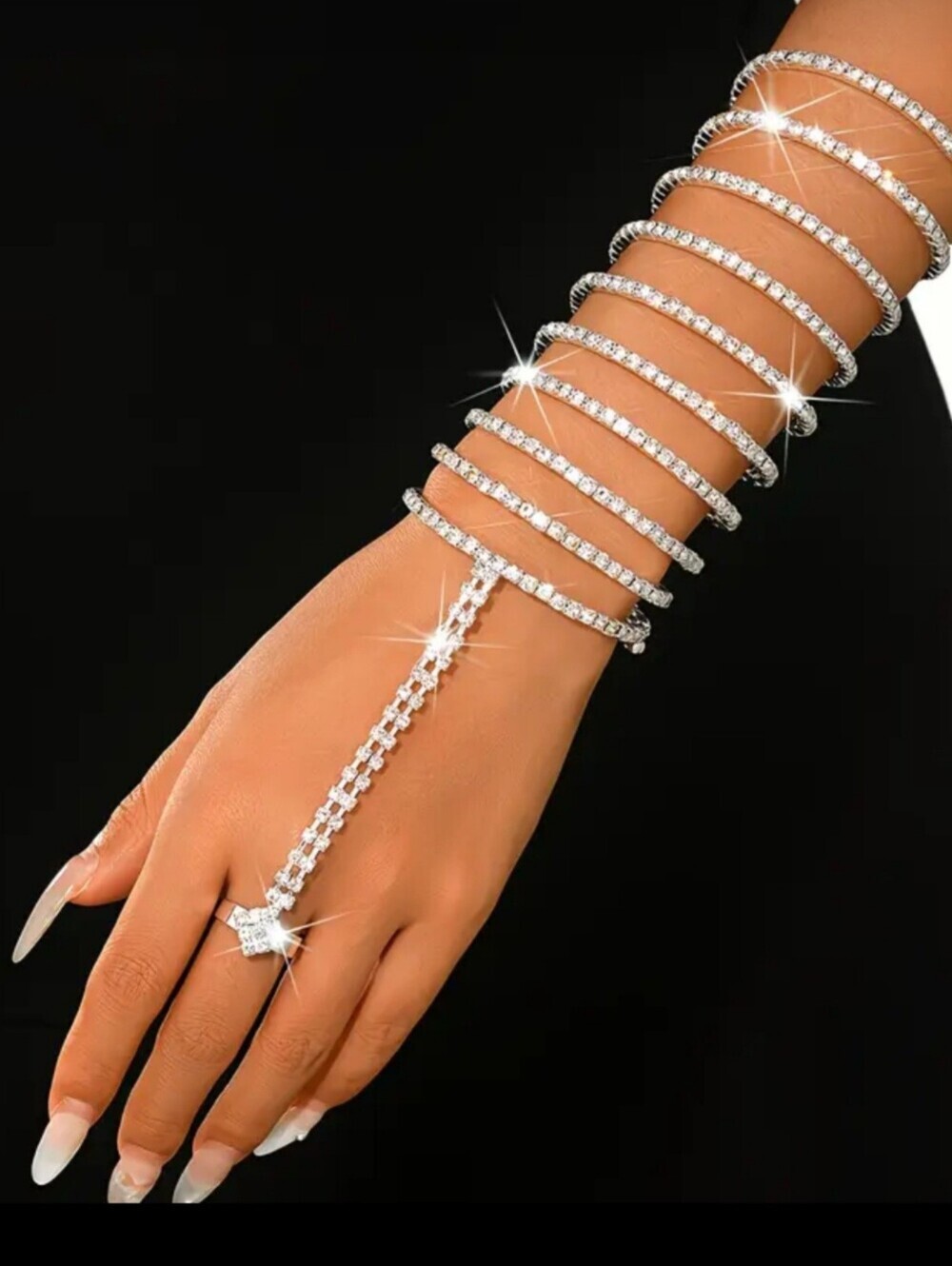 Gold OR Silver Crystal Multi-Row Hand Chain Bracelet Available. (CHECK ALL PICS)